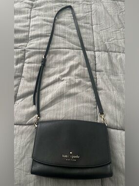 kate spade Black Leather Crossbody with Gold Hardware